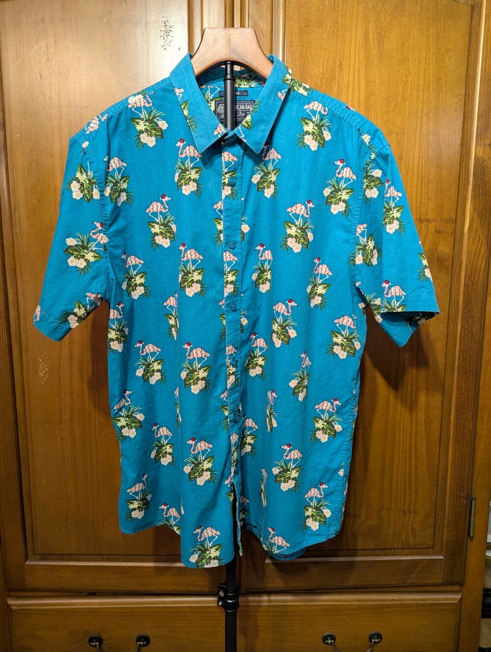 American Rag Christmas Flamingo Button Up Shirt (Size XL)